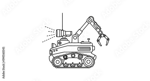 Line Art Robot Arm Crawler with Spotlight and Antenna