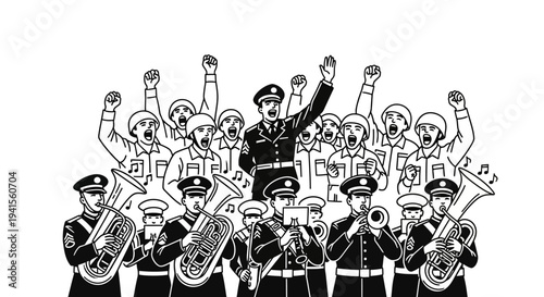 Military Band Performs with Enthusiastic Audience Cheering