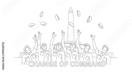 Military Change of Command Ceremony with Officers Tossing Hats in Celebration