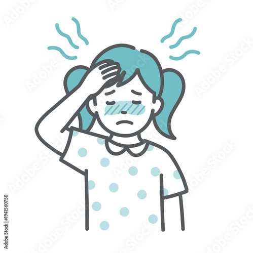 ほてりや発熱で辛そうな女の子（子供）のイラスト