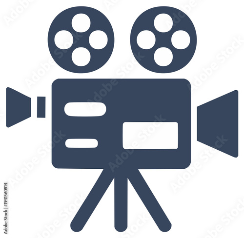 Vintage Movie Camera Icon on Tripod Illustration. Film Production Concept