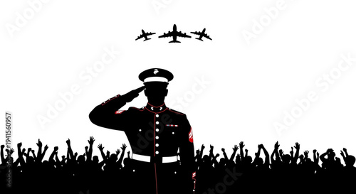 Military Salute: Soldier, Airplanes, Crowd, Patriotism, Freedom, Celebration