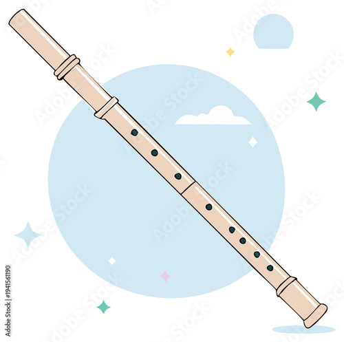 Illustration of a Recorder Musical Instrument with Decorative Background