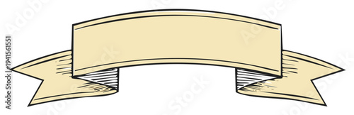 Vintage Hand-Drawn Blank Beige Ribbon Banner Illustration with Empty Copy Space