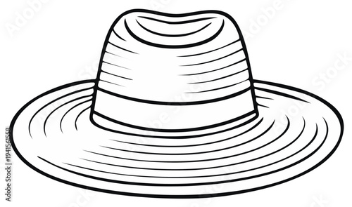 Outlined vintage fedora hat illustration, black and white