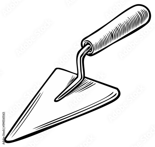 Vintage Trowel with Wooden Handle Hand Drawn Illustration