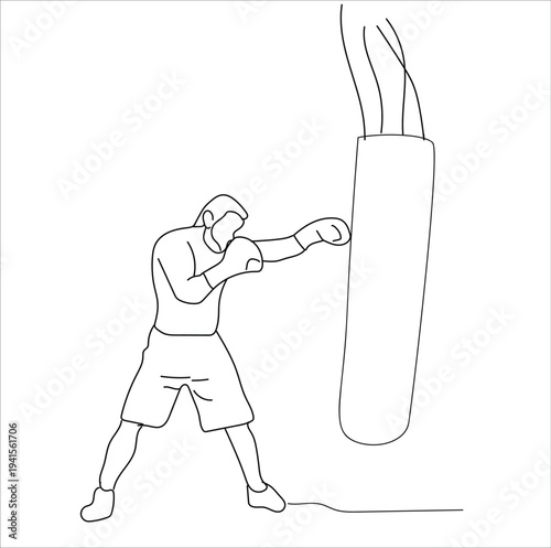 male boxer.Continuous one line drawing of boxers. One line drawing illustration of boxing athlete. Sports, workout concept single line. Editable outline