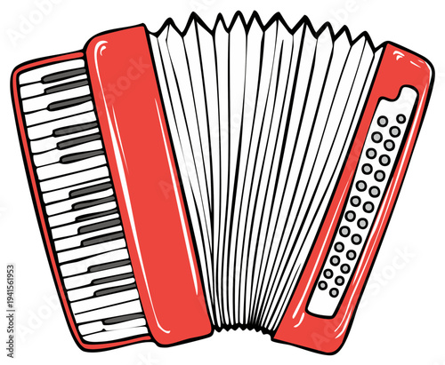 Red accordion illustration musical instrument isolated
