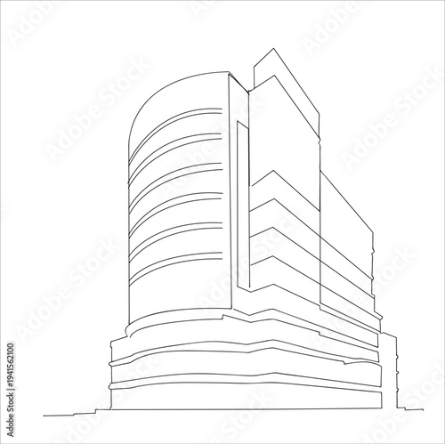 tall buildings. Urban office architecture continuous one line drawing clean minimal outline design.City office buildings continuous one line drawing simple modern vector illustration.