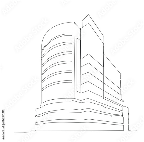 Continuous one line drawing of tall skyscraper buildings in big city. Business office building district hand drawn minimalist concept. Modern single line draw design vector graphic illustration