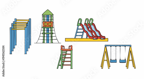 Playground equipment set for childrens outdoor fun and recreation.