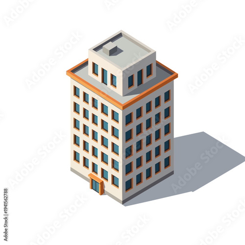 Isometric View of a Modern City Building with Multiple Floors.