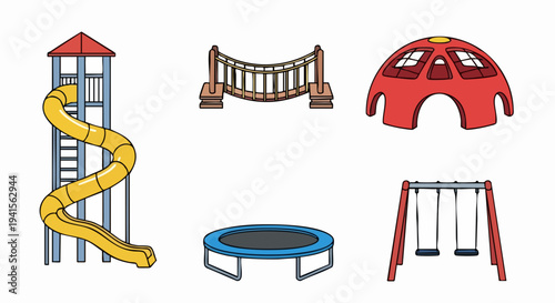 Playground equipment set for childrens outdoor activities and fun.