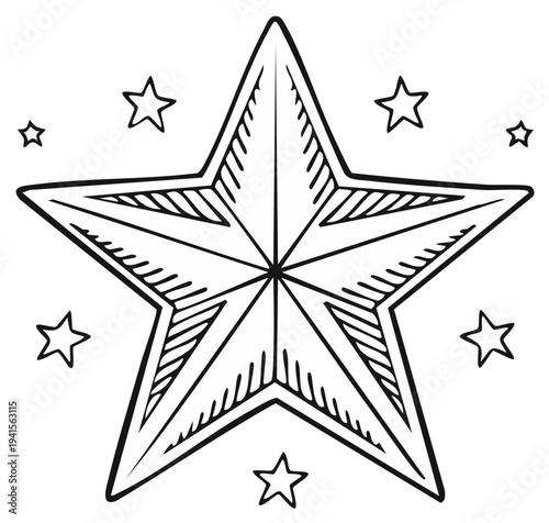 Hand-Drawn Starburst with Smaller Stars Illustration