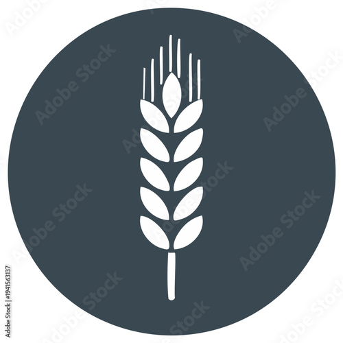 Simple Icon of Wheat Grain Stalk in a Circular Badge with a Dark Backdrop