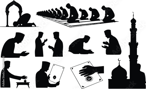 Set of 13 Islamic prayer icons vector