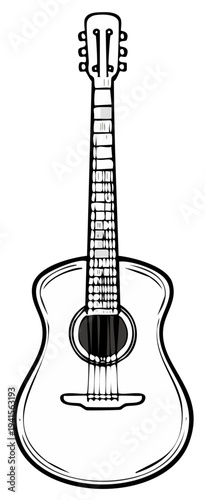 Sketch Style Acoustic Guitar Isolated on White Background