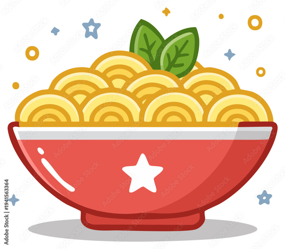 Fototapeta premium Delicious Noodle Bowl with Fresh Basil and Star Decorations