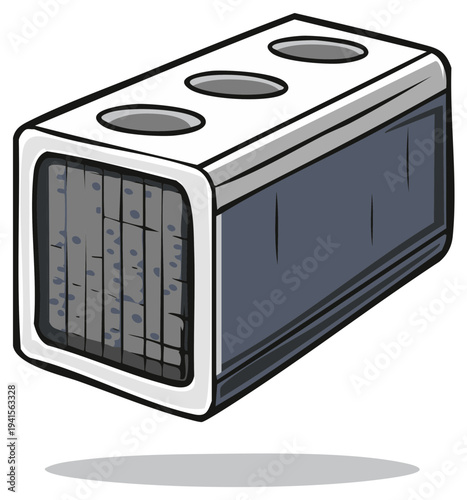 Perspective view of abstract block shaped filter, filtration system with air vents, for industrial processes and air conditioning