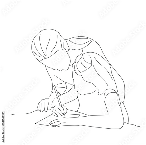 mother accompanies child while drawing