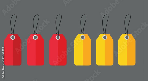 A row of colorful price tags against a gray background showcasing a flat design silhouette high quality professional detailed modern elegant