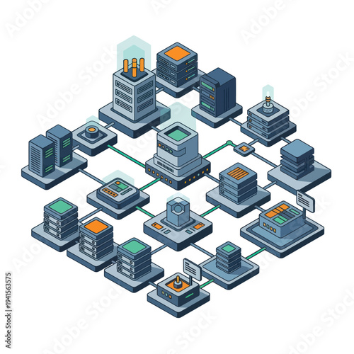 Modern Data Center Server Racks and Network Connections.