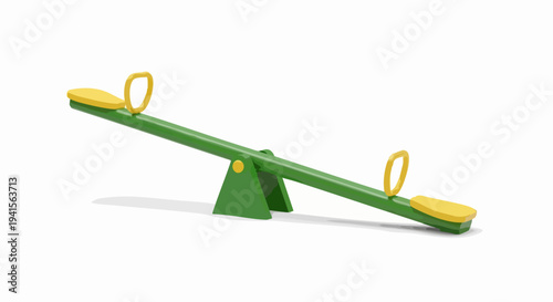 Green seesaw on white background, playground equipment for kids.