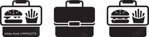 Lunch box briefcase set vector icon on transparent background for business food delivery concept