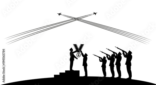 Military Medal Ceremony with Airplanes and Firing Squad