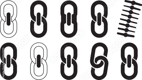 Set of chain links and chain elements isolated on transparent background Vector illustration
