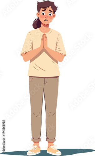 uomo ragazzo donna o ragazza che pregano tristi o compassione evento religioso o paura vettoriale 