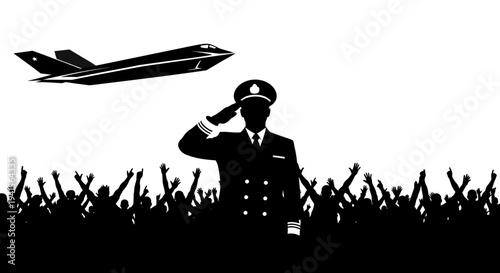 Pilot Salutes Crowd as Jet Flies Overhead - Military Air Show Celebration