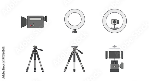 Collection of Video Recording Equipment and Accessories in Illustration.
