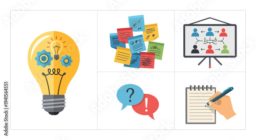 Lightbulb with Gears and Sun Rays: Idea Generation Concept.