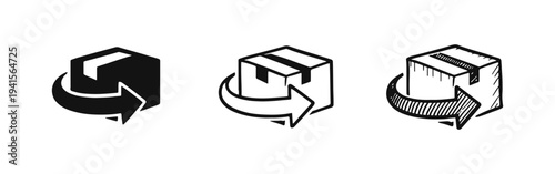 Package Return and Exchange Icon Set - Delivery Service, Product Return, and E-commerce Symbols