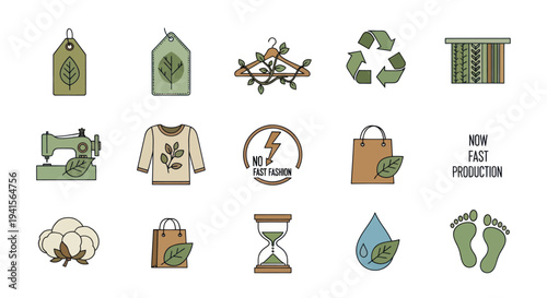 Eco-Friendly Fashion Icons: Sustainable Clothing and Production Symbols.