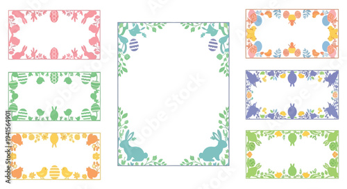 A collection of colorful rectangular frames decorated with easter themes and animal shapes a charming silhouette high quality professional detailed modern