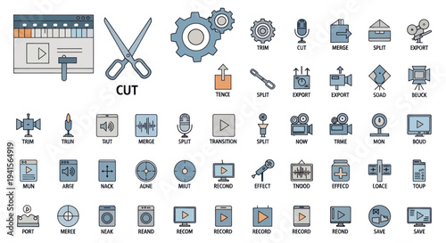 Video Editing Icons: A Collection of Film Production and Post-Production Symbols.