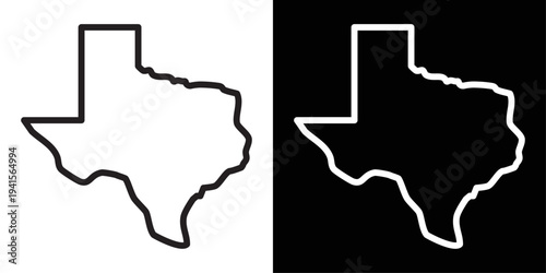 Texas icon in black and white stroke style on background. Ideal for location maps, travel guides, and regional identification designs.
