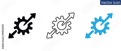 Set of gear icons with arrows representing progress and innovation in business and technology