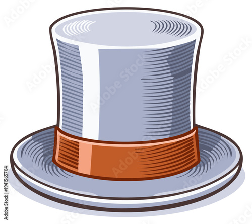 Elegant illustration of a formal top hat with a textured design and colorful band.