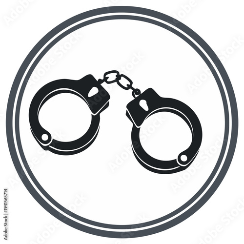 Handcuffs emblem silhouette inside double circle graphic security safety justice arrest crime criminal