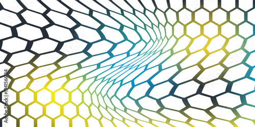 White 3d hexagonal technology vector abstract background. Blue bright energy flashes under hexagon in modern technology futuristic background vector illustration. White honeycomb texture grid.