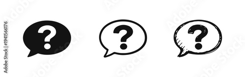 Question mark in speech bubble icon set. FAQ, help, information, or support symbol collection. Query and communication concept.