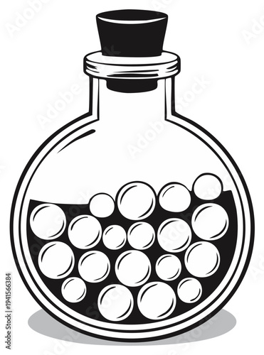 Potion Bottle with Cork and Bubbles Inside Magic Witchcraft Vector Illustration