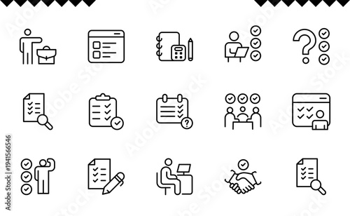 Task icon set. Containing checklist, poll, multitasking, decision, voting, checkbox,Task. Problem solving, Outline Icon Collection. Editable stroke.