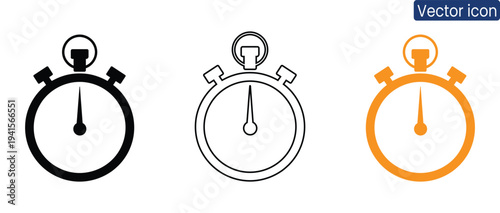 Modern stopwatch icons in black, gray, and orange for business or sports use