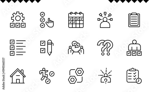 Task icon set. Containing checklist, poll, multitasking, decision, voting, checkbox,Task. Problem solving, Outline Icon Collection. Editable stroke.