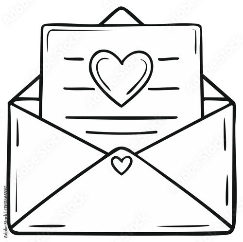 Open Envelope with Heart Symbol on Letter and Card Showing Love and Affection