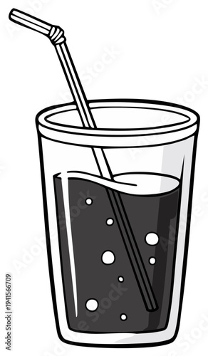 Refreshing Dark Soda Drink with Straw Bubbles and Ice